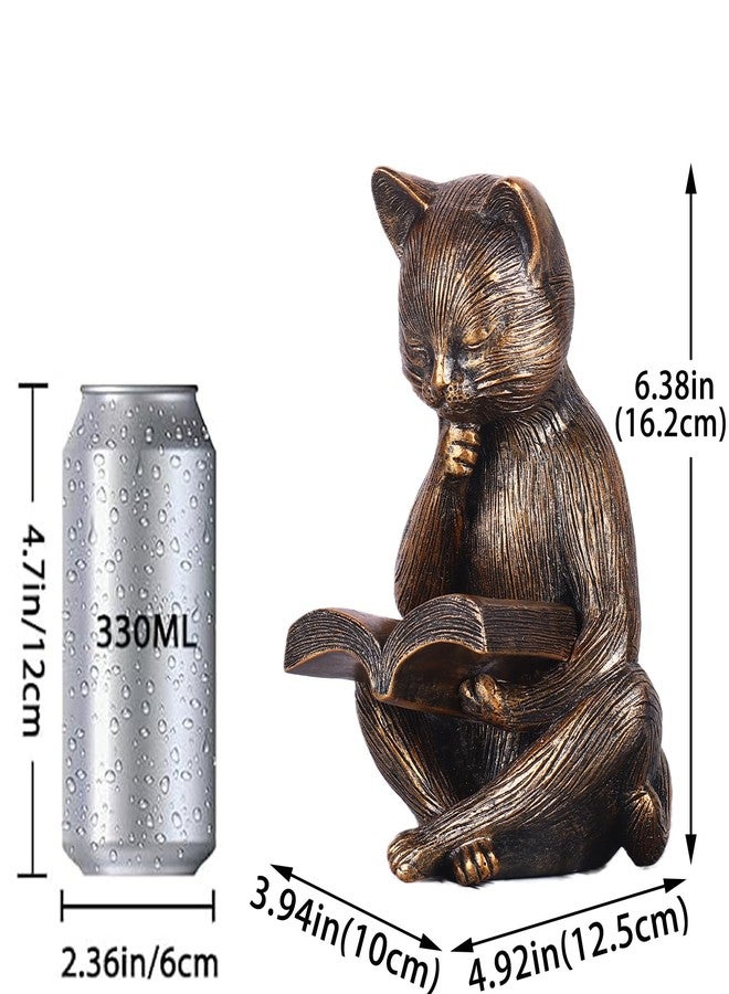 SHENGTIAN 6.38in Thinker Cat Reading Statue - Vintage Library & Shelf Decor, Hand-Painted Antique Brass Resin Sculpture for Cat Lovers - Retro Desk Ornament & Home Decor Figurine - Image 4